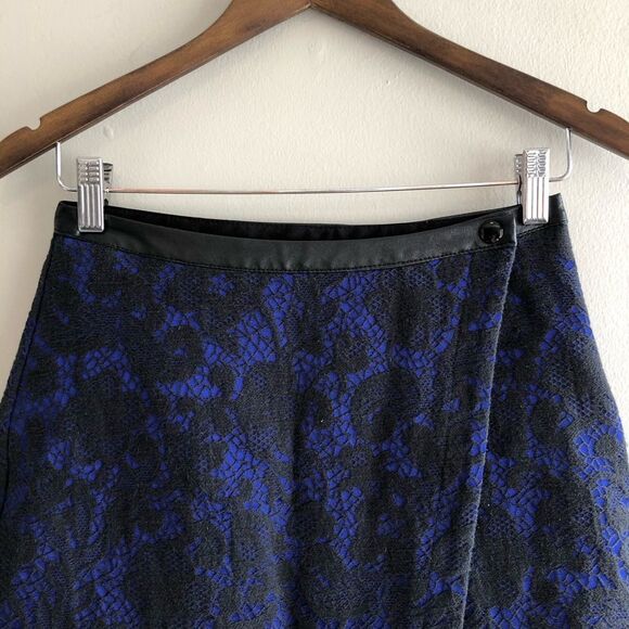 Nasty Gal Lace Faux Leather Wrap Snap Up Asymmetrical Mini Skirt Blue Black - Picture 3 of 13